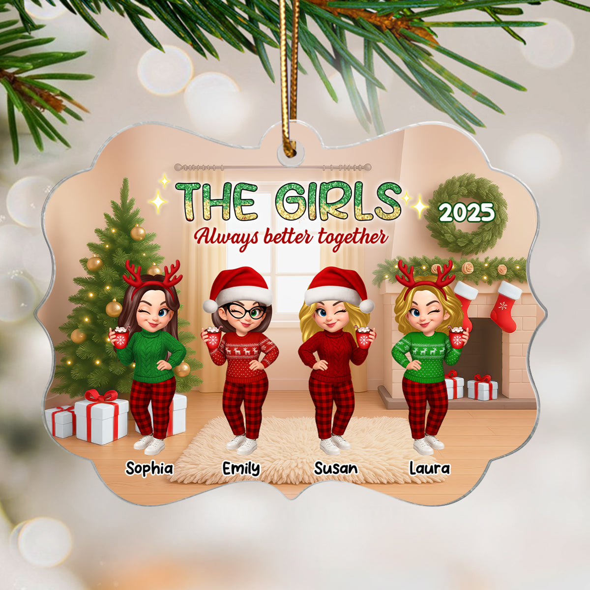 Christmas Pretty Besties Always Better Together - Personalized Acrylic Ornament