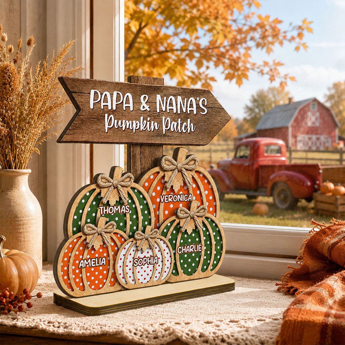 Fall Season Polka Dot Grandma's Pumpkin Patch - Personalized 2-Layered Wooden Plaque - Fall Decor For Grandma, Grandparents