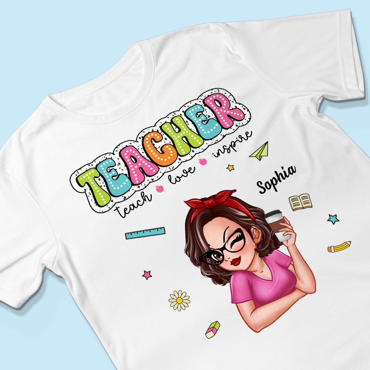 Teacher Teach Love Inspire Summer Personalized Shirt, Back To School, Teacher Appreciation, Teacher Gift