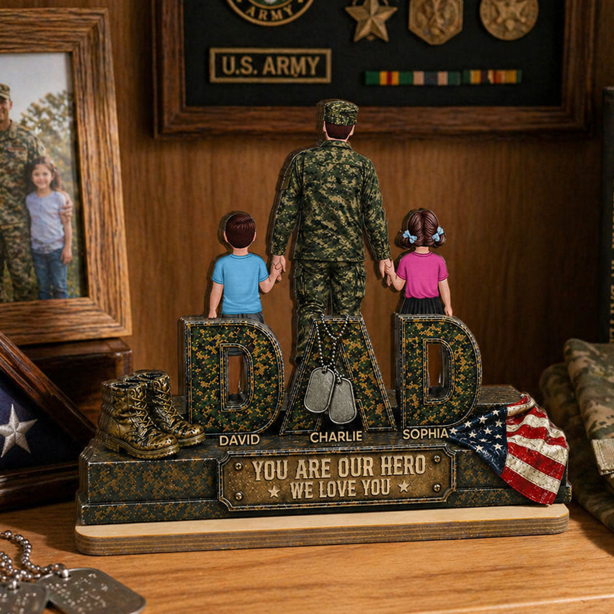 Army Dad You Are Our Hero - Personalized 2-Layered Wooden Plaque - Father's Day Gift For Dad, Husband