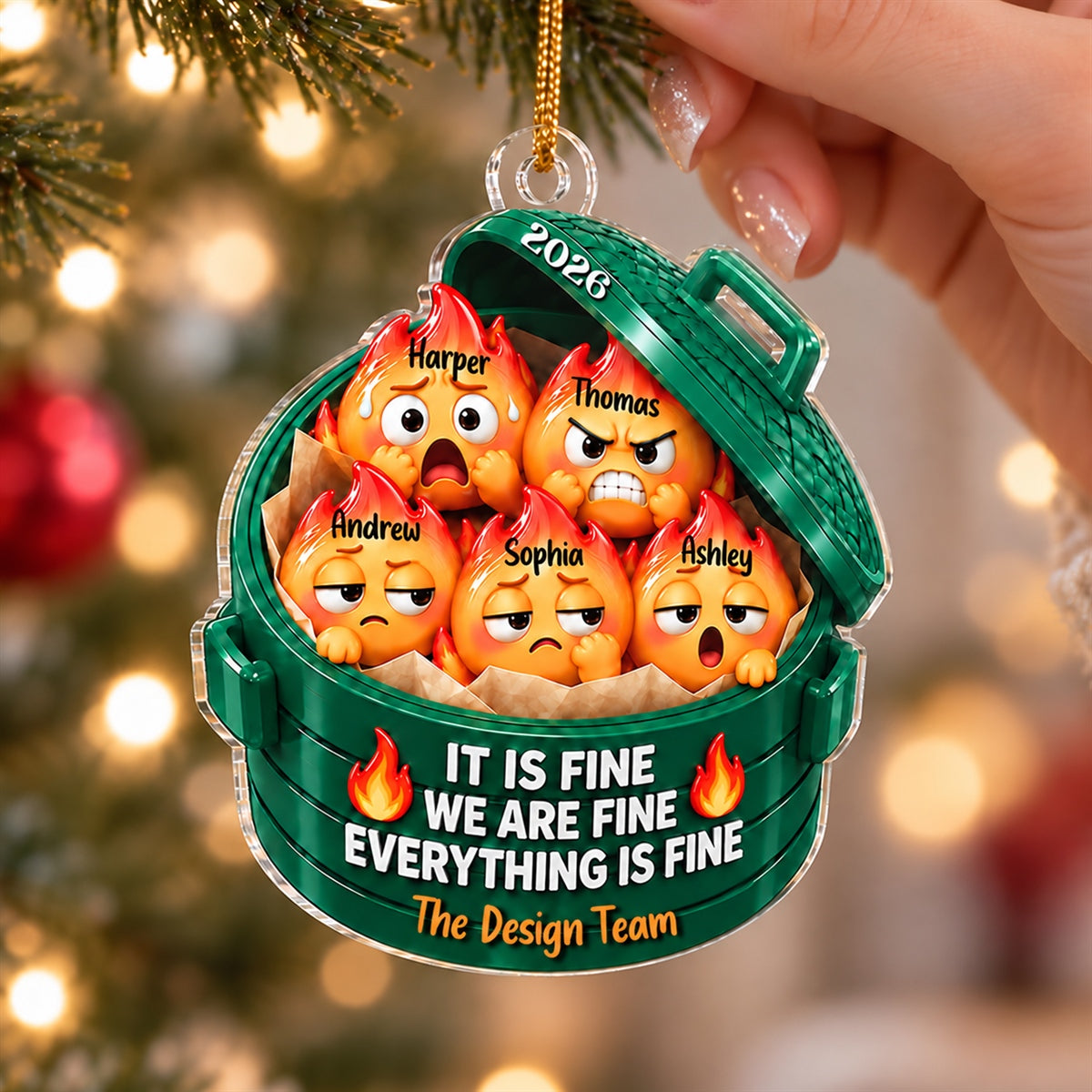 Everything Is Fine Squishy Dumpster Fire 2D Flat - Personalized Acrylic Ornament - Funny Coworker Christmas Gift 2026