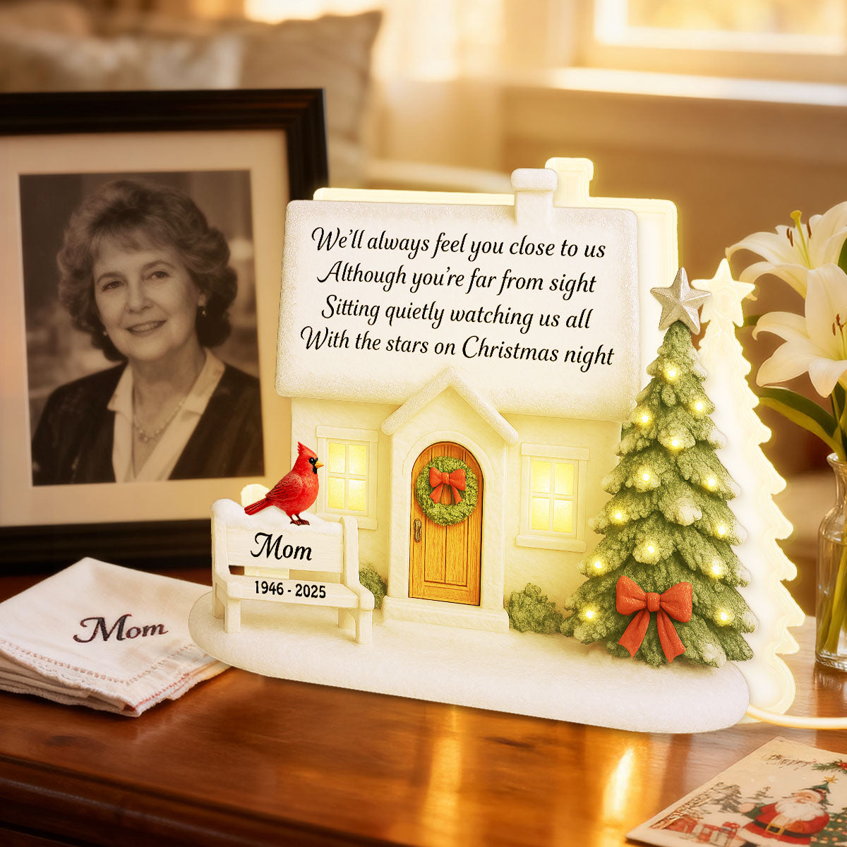 3D Effect Christmas Family Memorial House Always Feel You Close To Us - Personalized Light Box