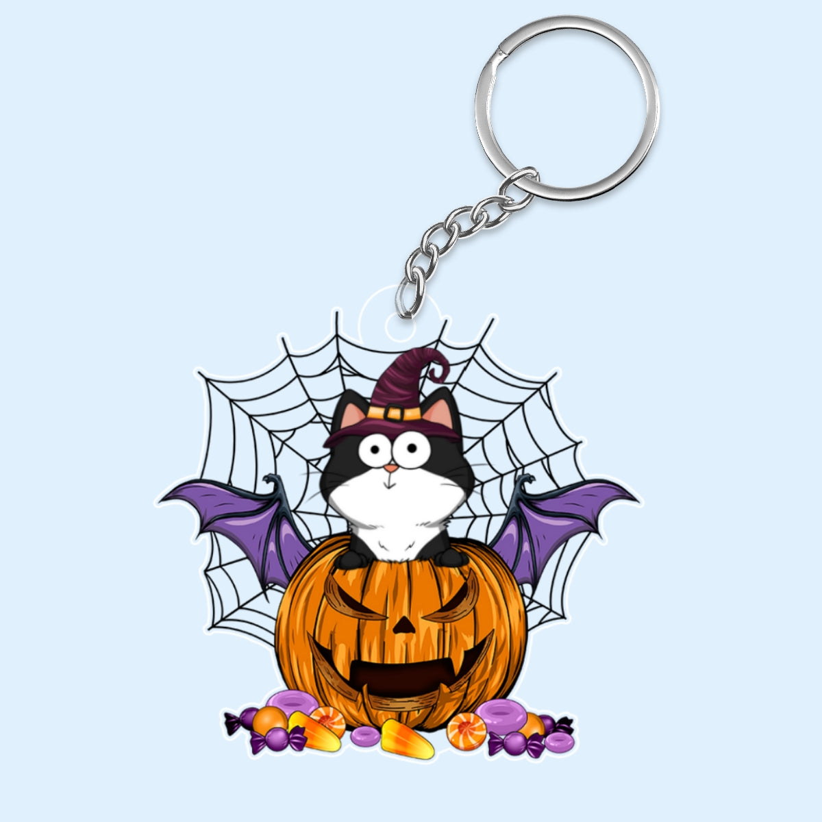 Halloween Funny Expression Cats On Pumpkin Spider Net Personalized Acrylic Keychain
