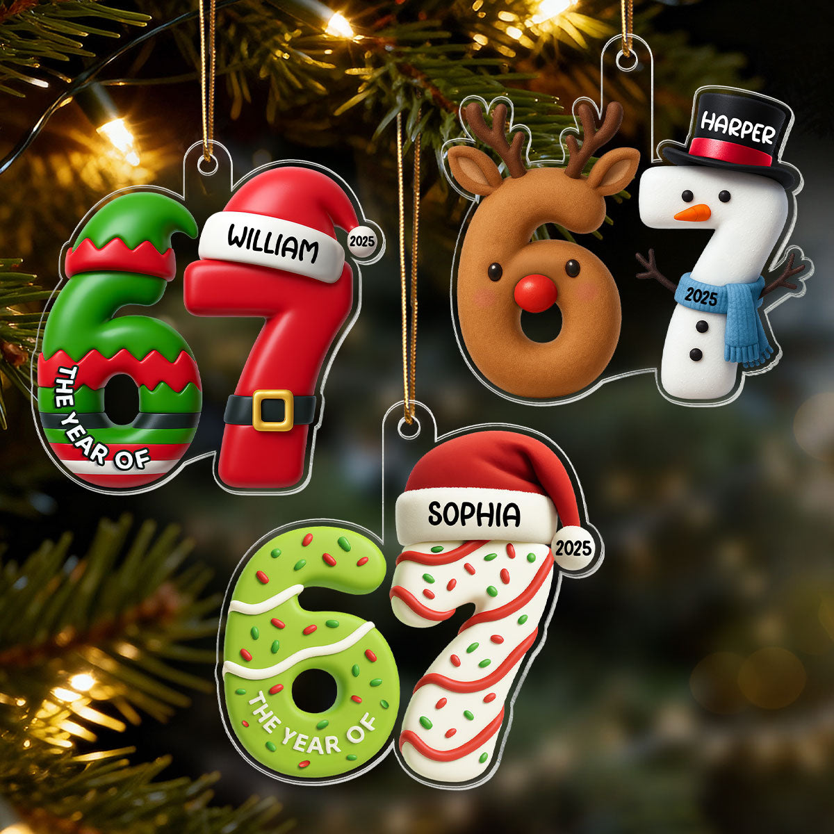 3D Effect 67 Six Seven 2025 Slang Signature Christmas Pattern - Personalized Acrylic Ornament - Funny Christmas Gift For Teen, Grandkid, Gen Alpha
