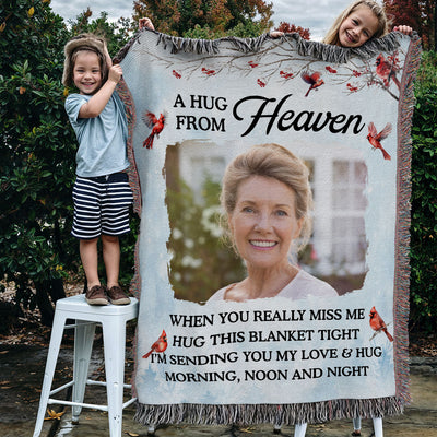 A Hug From Heaven Personalized Tapestry Woven Blanket, Memorial Keepsake, Remembrance Gift