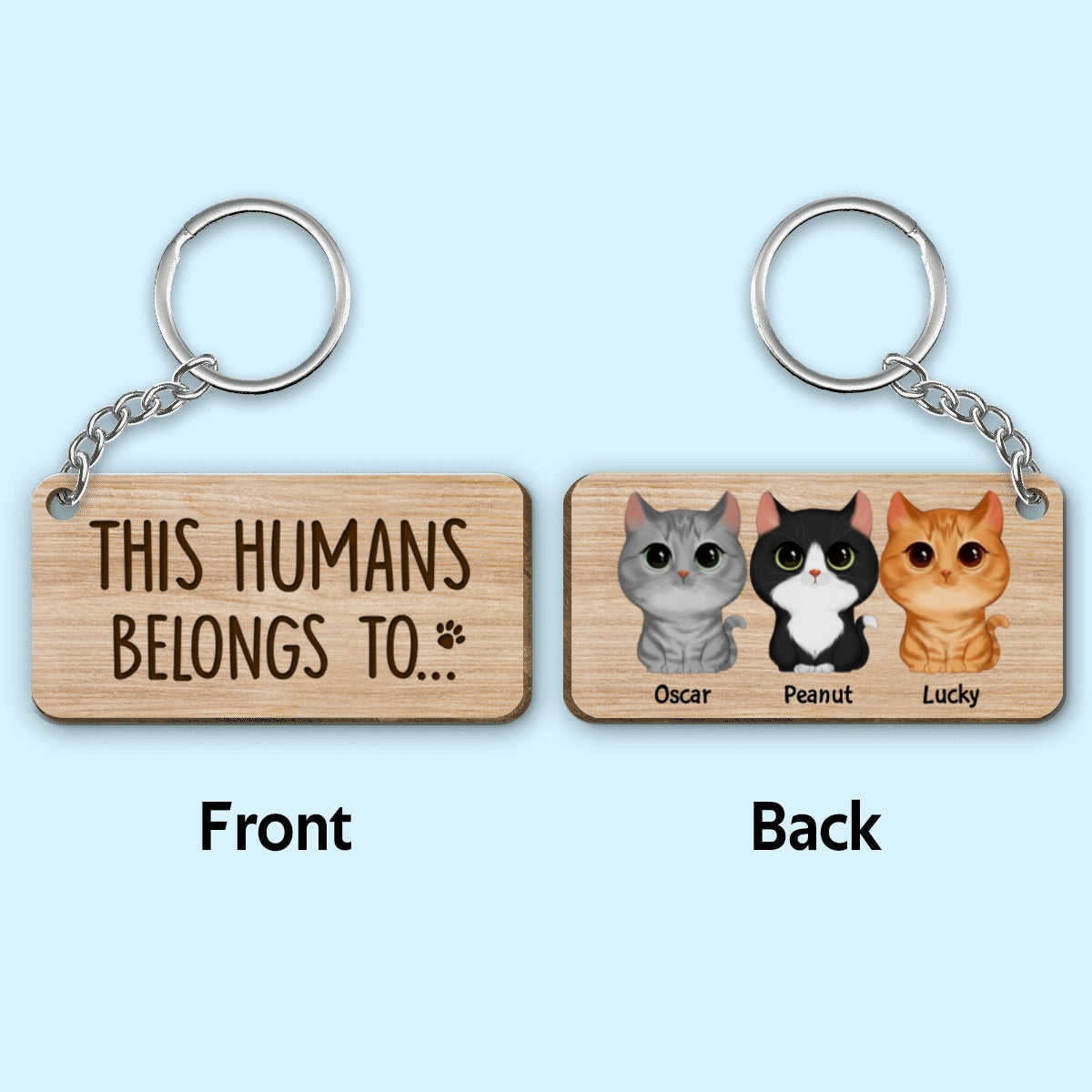 This Humans Belongs To Watercolor Cute Cats Personalized Wooden Keychain