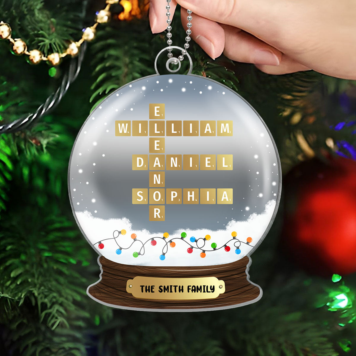 Family Snow Globe Crossword Puzzle Art Personalized Acrylic Ornament, Christmas Gift for Husband, Wife, Parents, Grandparents, Siblings, Daughters