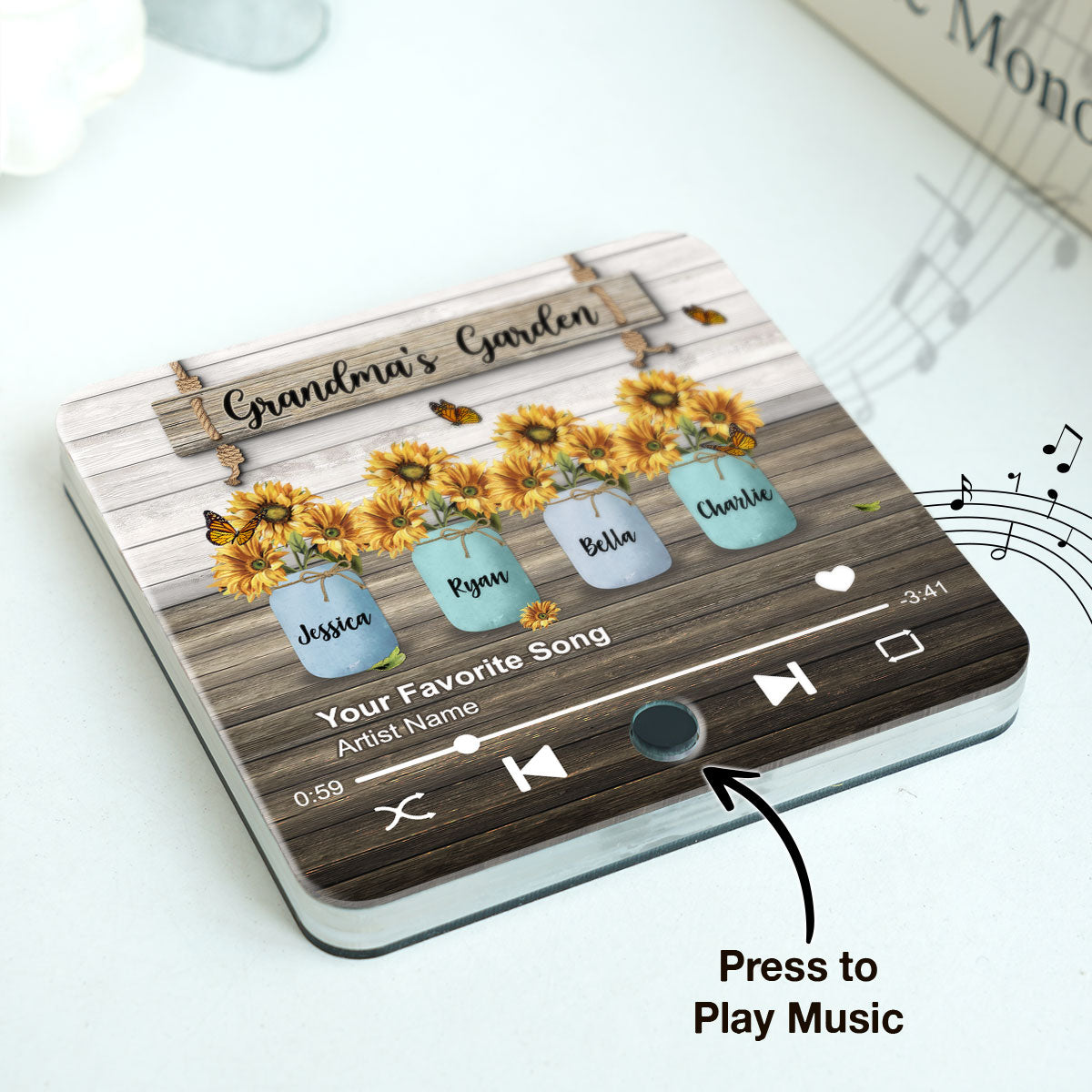 Grandma Garden Sunflower Vase Personalized Music Fridge Magnet, Heartfelt Gift for Grandma, Mom