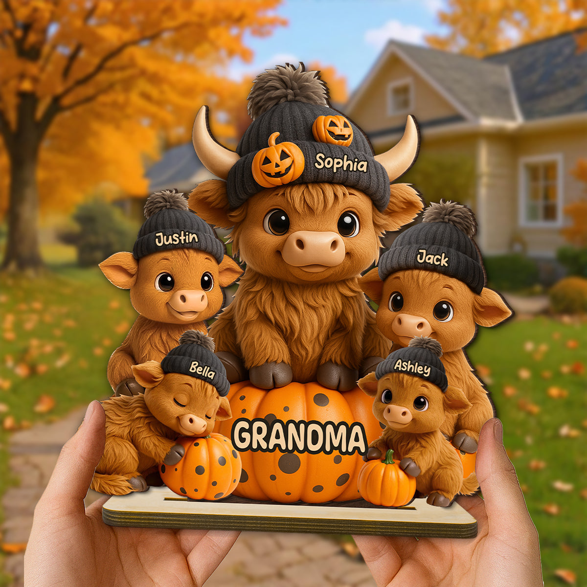 Mama Cow Personalized Standing Wooden Plaque, Cozy Fall Vibe Halloween Decor for Mom, Grandma