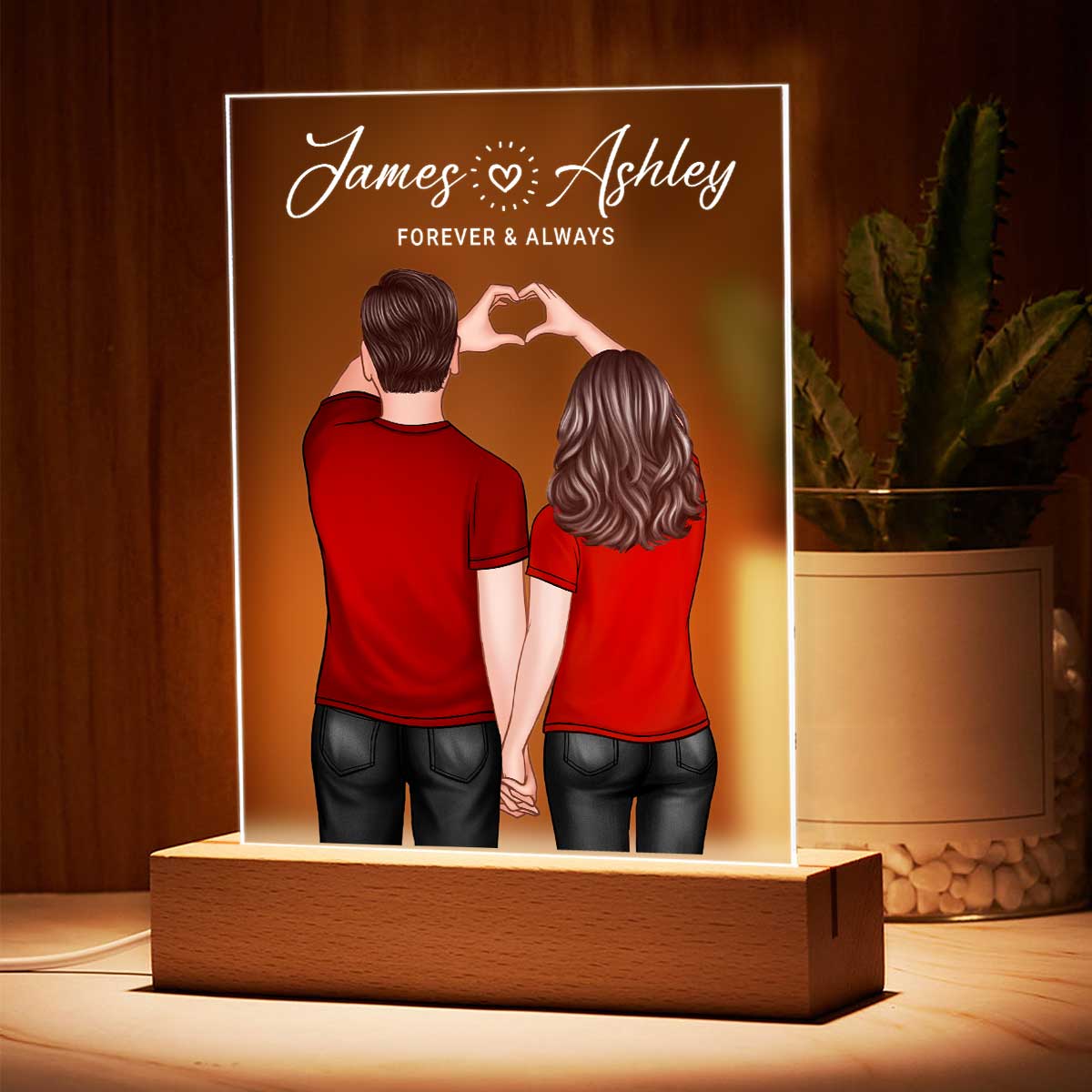 Back View Couple Heart Hands Simple Personalized Plaque LED Night Light - Valentine‘s Day Gift