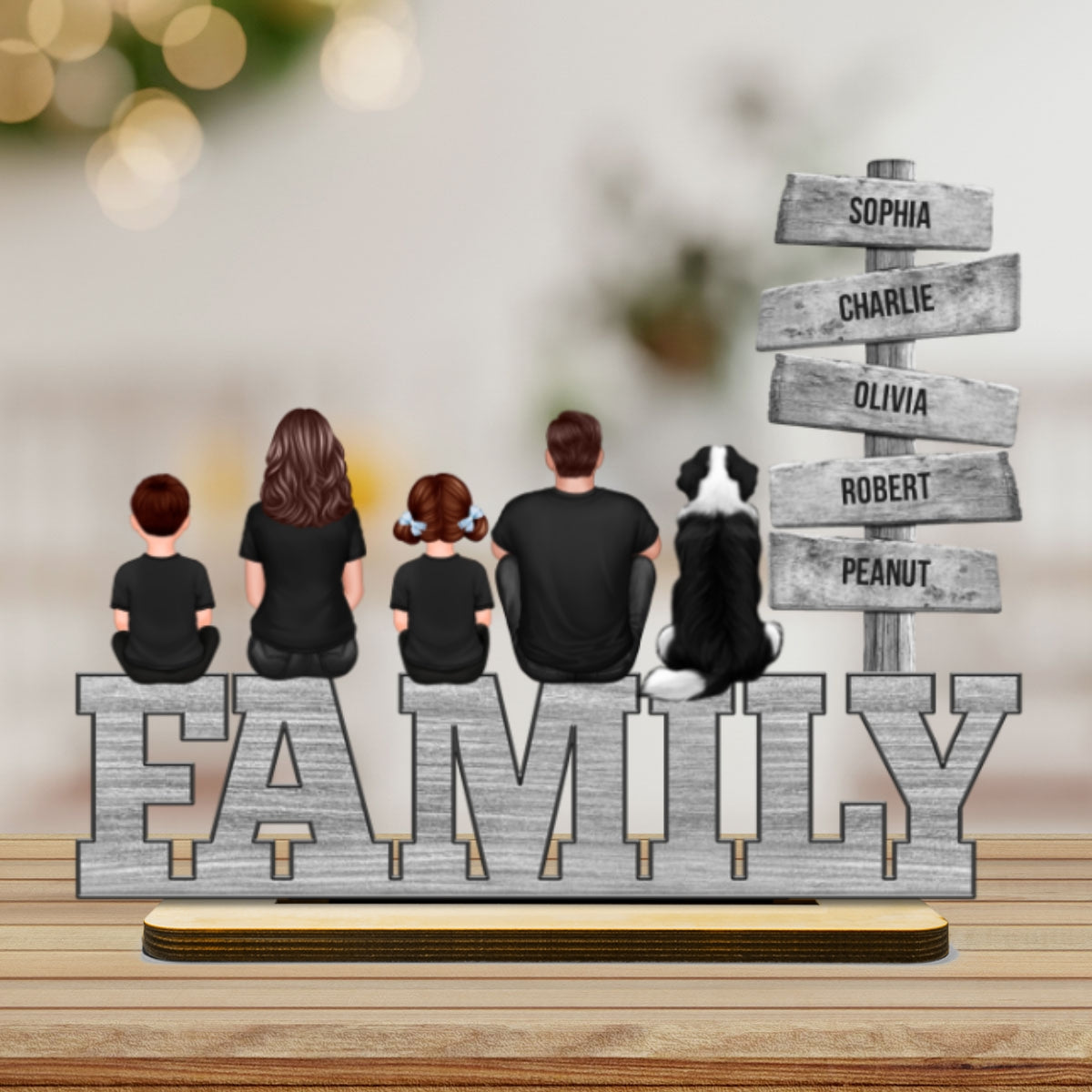 Family A Little Whole Lot of Love Sign Posts Personalized 2-Layer Standing Wooden Plaque, Home Decoration, Gift For Family