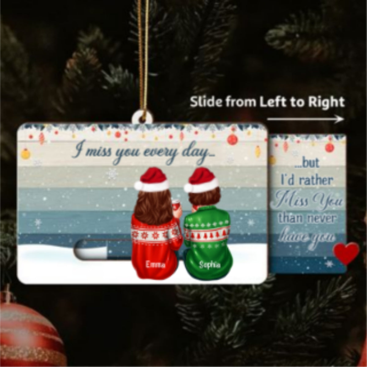 Hidden Message Besties Sisters Long Distance - Personalized Slider Ornament - Christmas Gift
