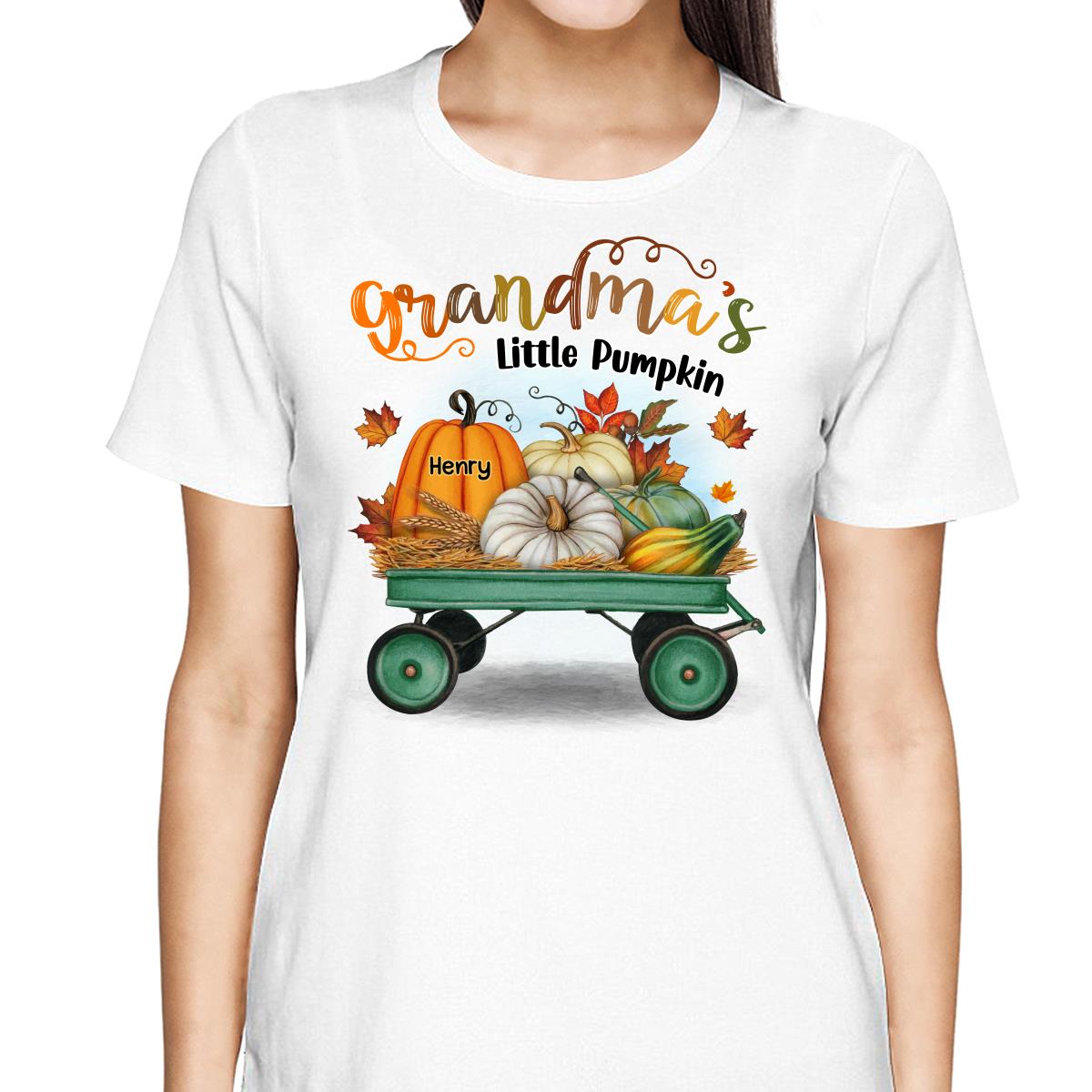 Fall Season Pumpkin Wagon Grandma Little Pumpkins Personalized Shirt