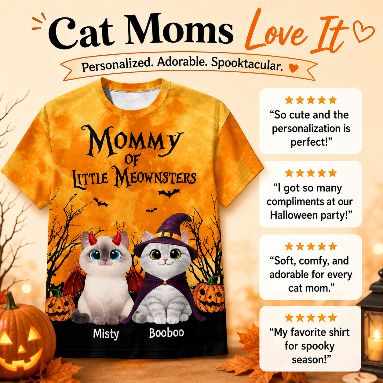 Halloween Theme Mommy Daddy Of The Meownsters Cats - Personalized Shirt - Halloween Gift For Cat Lovers