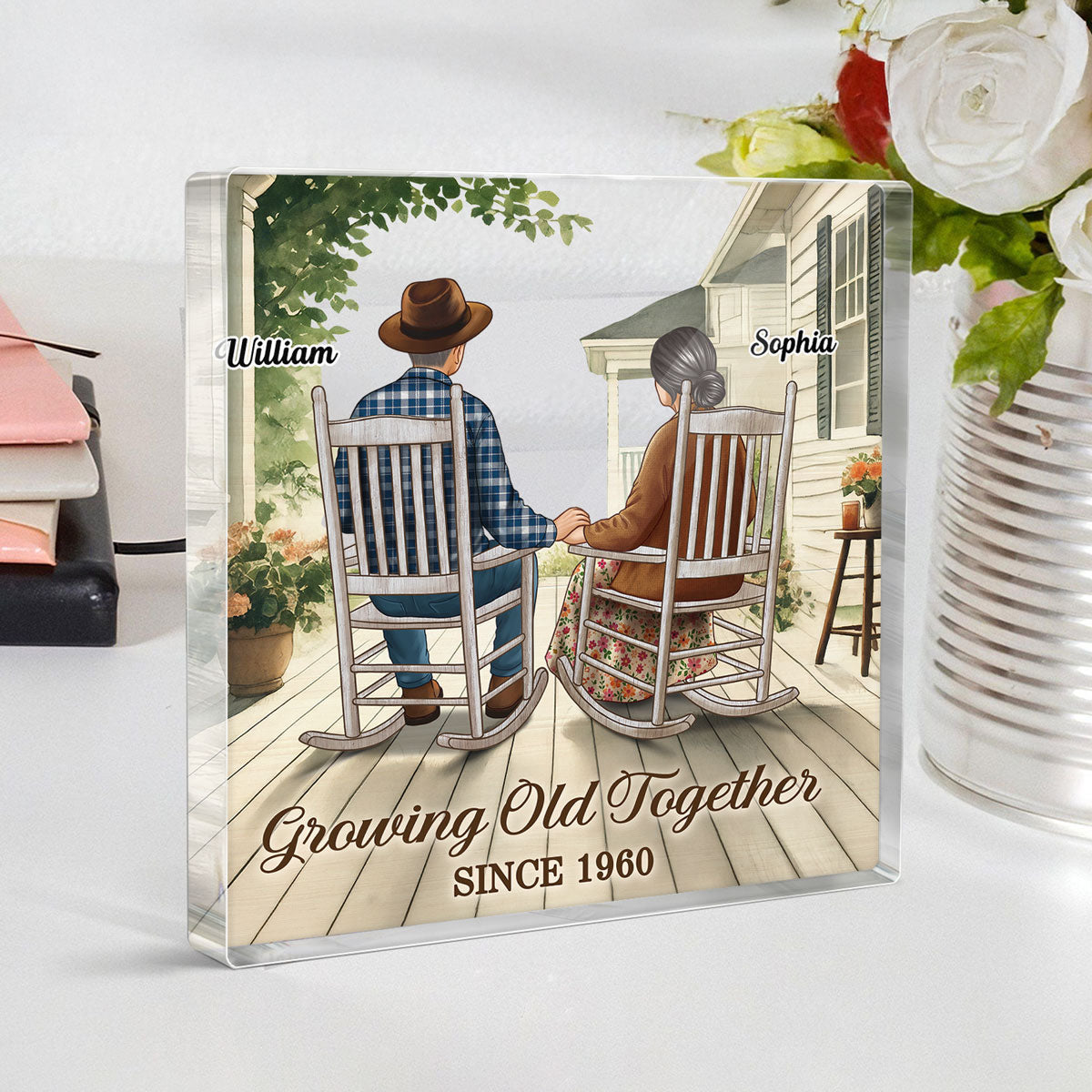 Old Couple Sitting On The Porch Personalized Square Acrylic Block Plaque, Heartfelt Gift For Couple, For Him, For Her, Husband, Wife