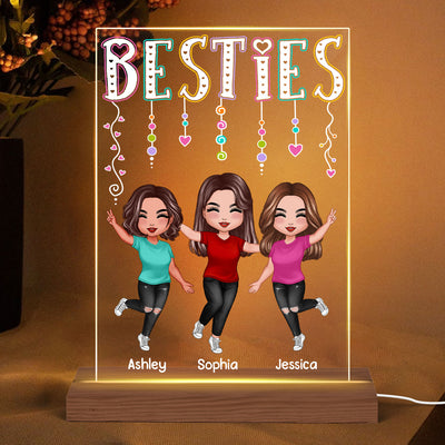 Hearts Strings Happy Doll Besties Sisters Personalized Rectangle Acrylic Plaque LED Night Light