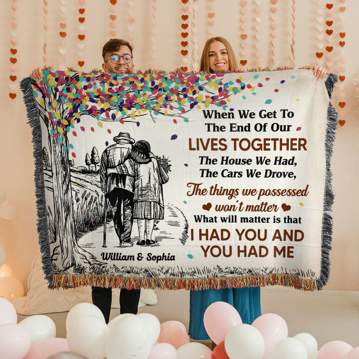 I Had You You Had Me Old Couple Walking Together Personalized Tapestry Woven Blanket