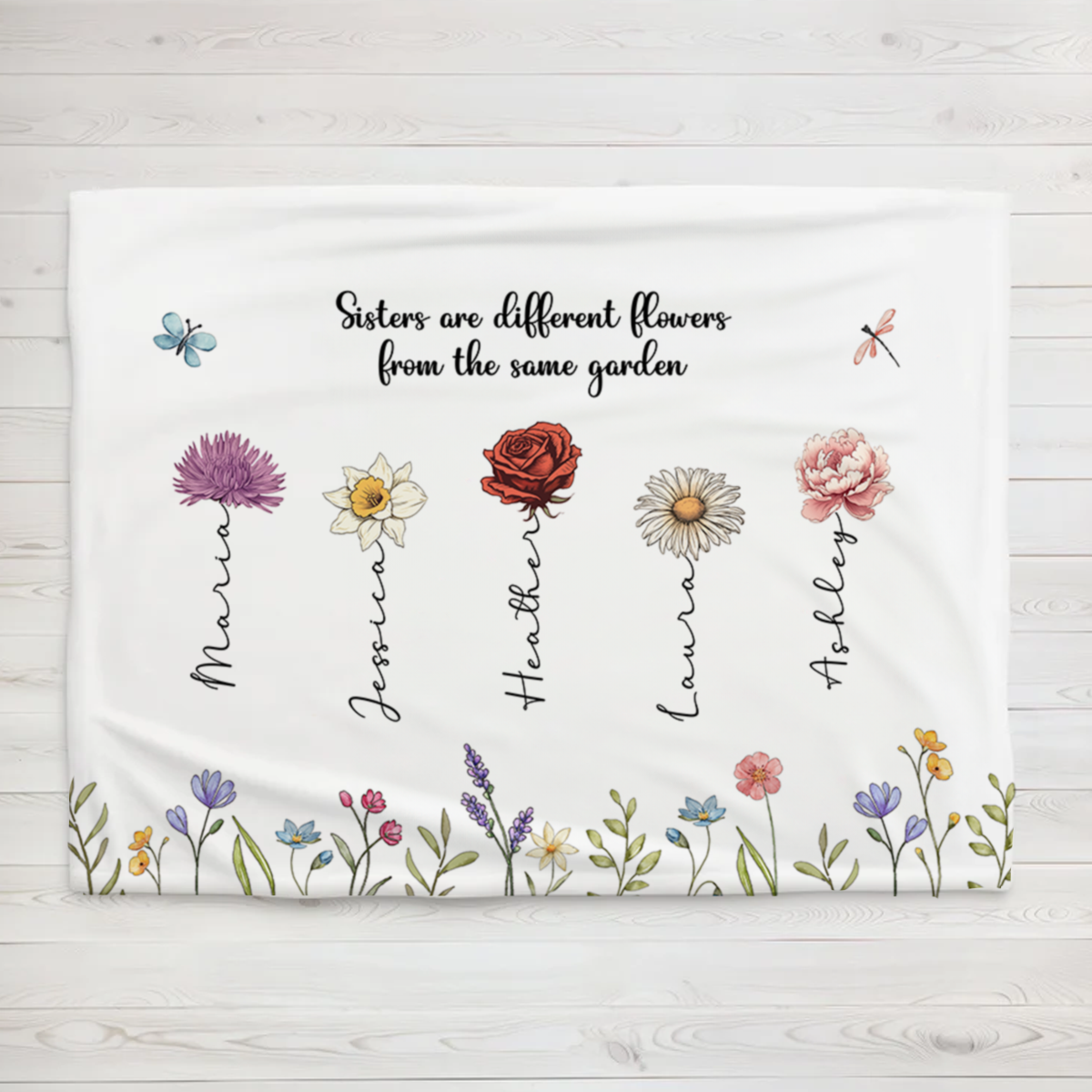 Sisters Are Different Flowers From The Same Garden Personalized Fleece Blanket, Christmas Gift For Sisters, Siblings, Besties