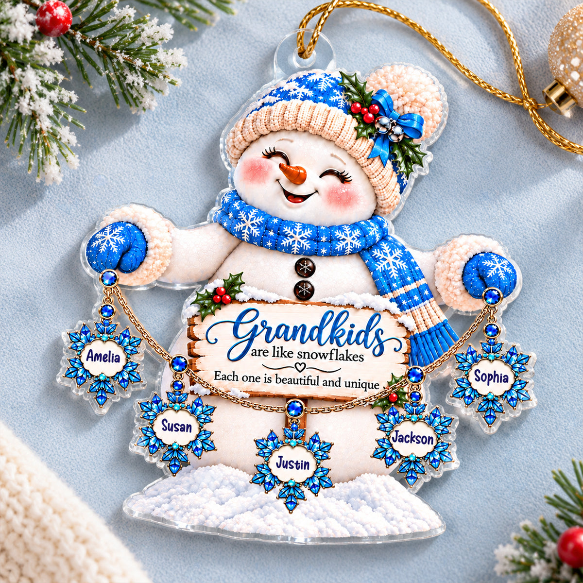 Grandkids Are Snowflakes Grandma Snowman 2D Flat - Personalized Acrylic Ornament - Christmas gift for Grandma