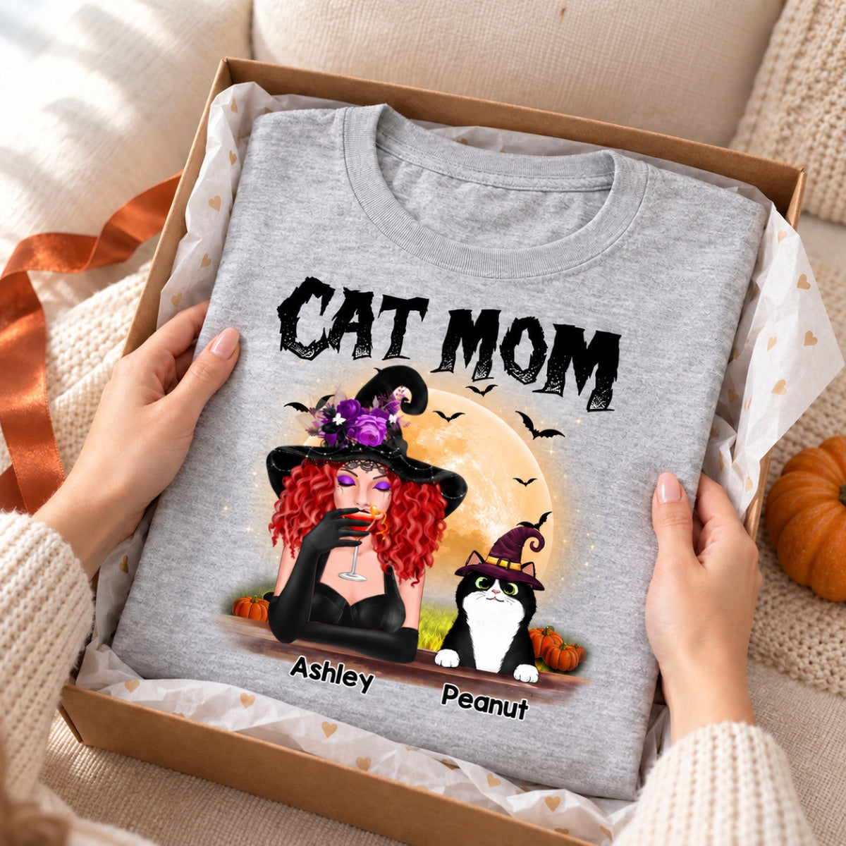 Halloween Witch Cat Mom Personalized Shirt