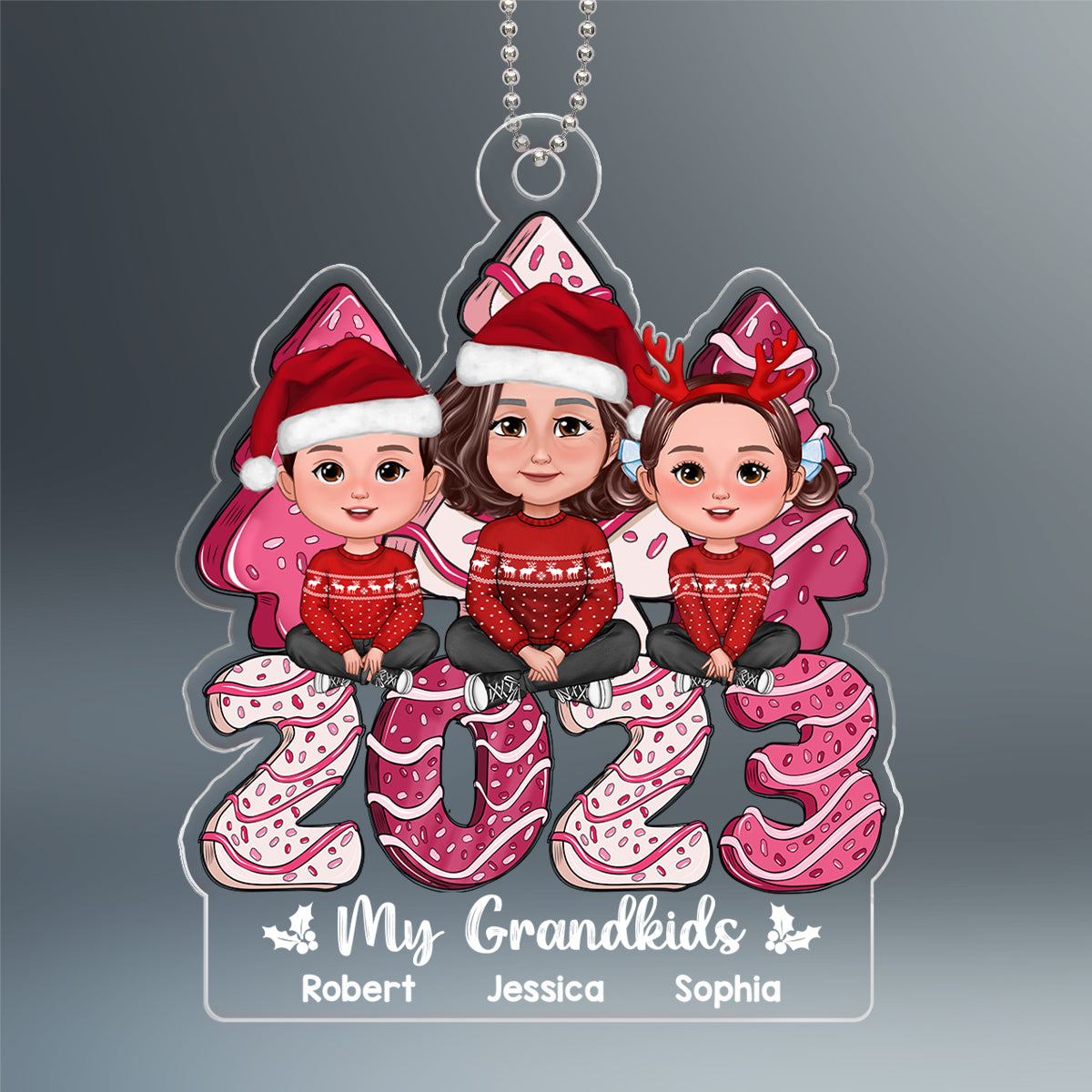 Pink Christmas Tree Cake Grandma Grandkids Personalized Acrylic Ornament
