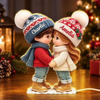 Cute Cartoon Couple Holding Hands - Personalized Light Box - Anniversary Christmas Gift for Her, for Him