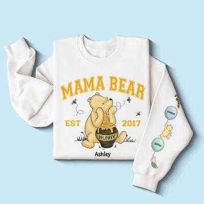 Mama Bear Est. Cute Characters With Balloon Personalized Sleeve Printed Sweatshirt