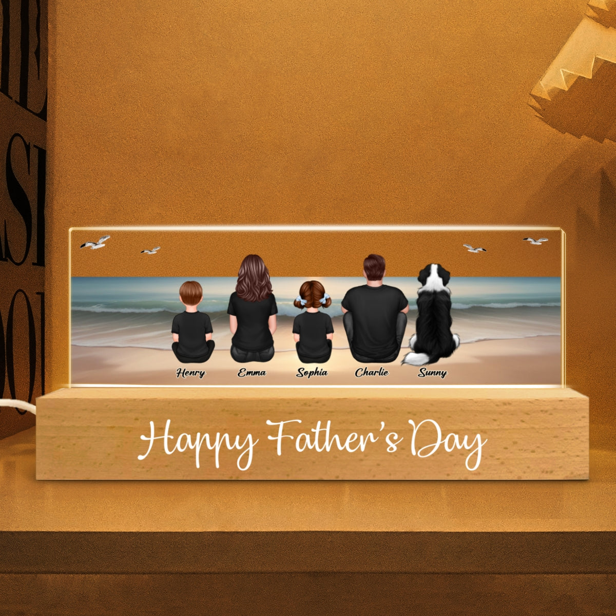 Eternal Family Love Beach Landscape - Personalized Acrylic Block Plaque LED Night Light - Gift For Dad, Gift For Husband, Gift For Grandpa