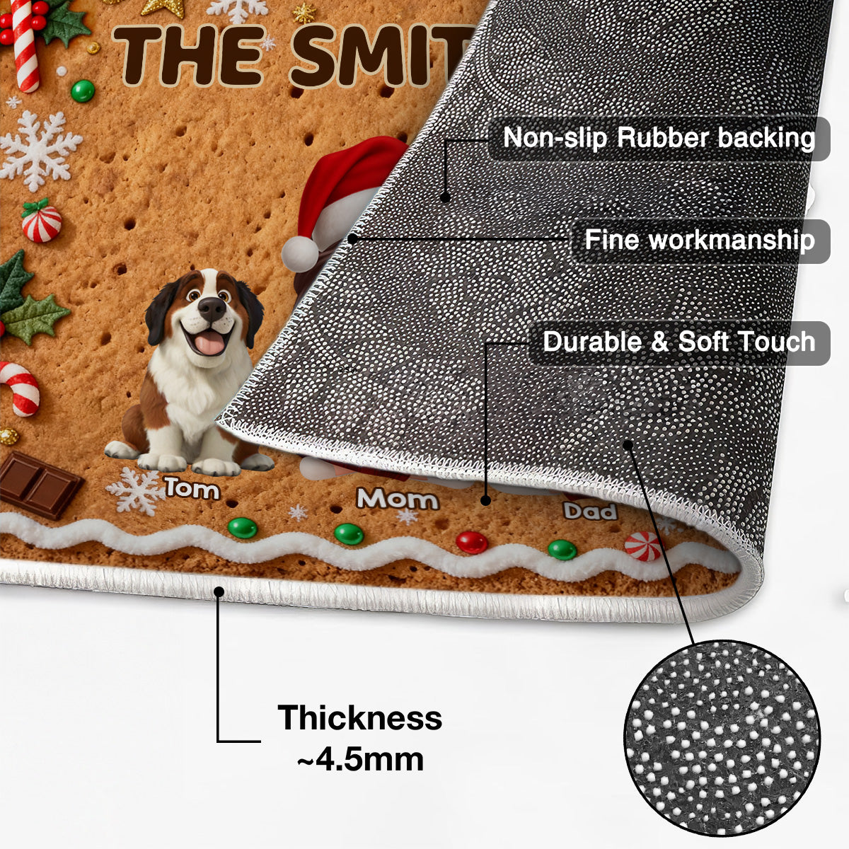 3D Effect Gingerbread Theme Beautiful Family Together Christmas - Personalized Doormat