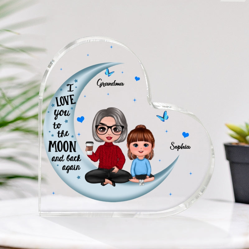 Doll Grandma Grandkids Blue Moon Personalized Acrylic Heart Plaque