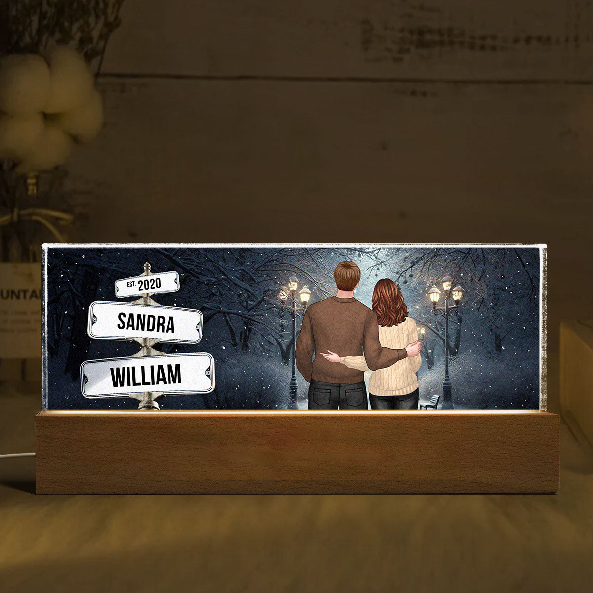 Winter Days Crossroads Street Sign Couple AcrylicLED Night Light For Couples, Best Personalized Gift For Couples, Cozy House Bedroom Decor For Couples, Best Valentines Day Gift for Girlfriend, For Boyfriend