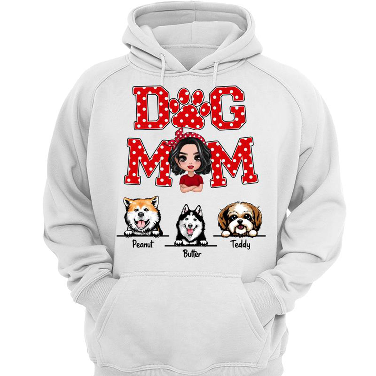 Dog Mom Doll Woman & Peeking Dog Polka Dot Personalized Shirt