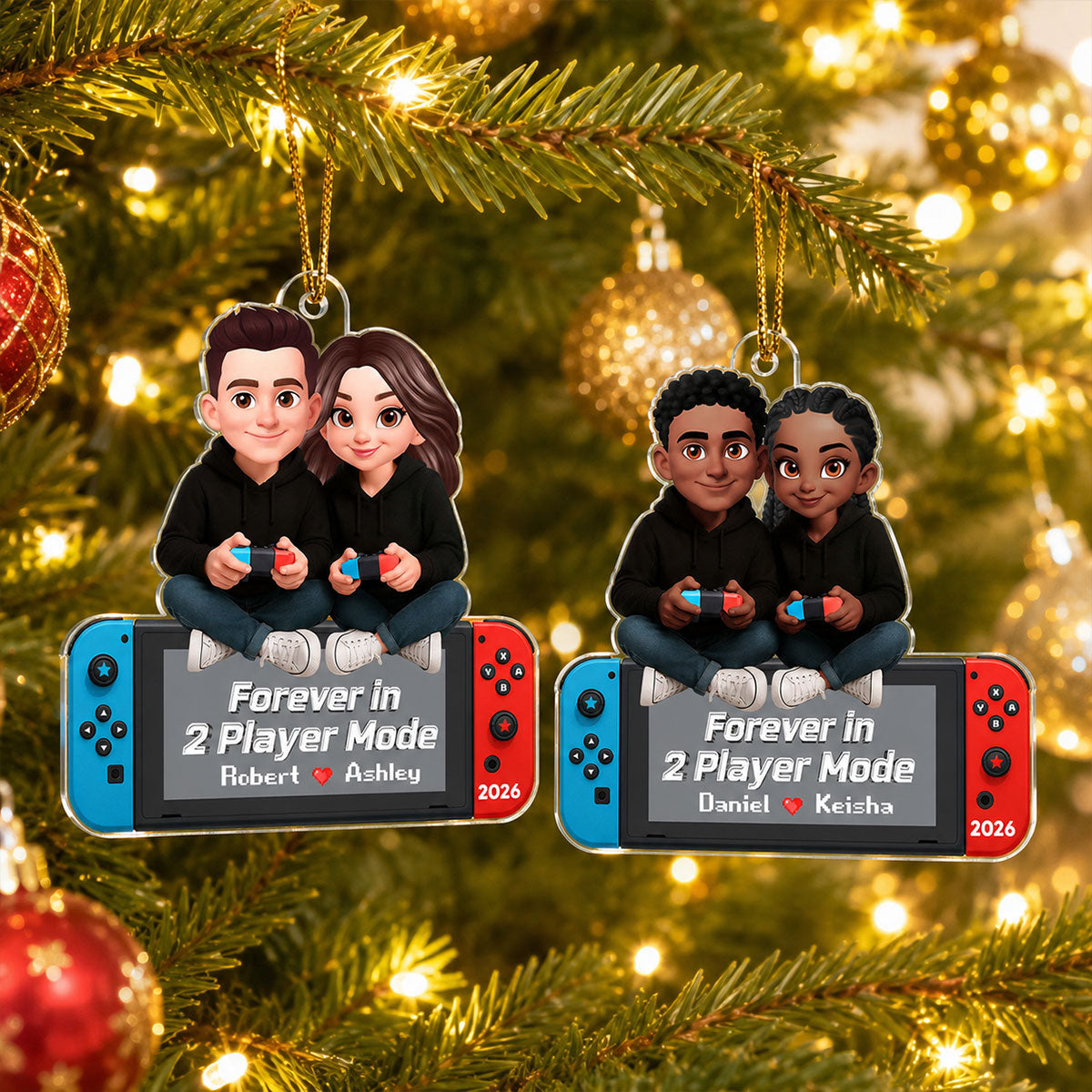 Forever In 2 Player Mode Gaming Couple - Personalized Acrylic Ornament - Christmas Gift For Gamers, For Him, For Her