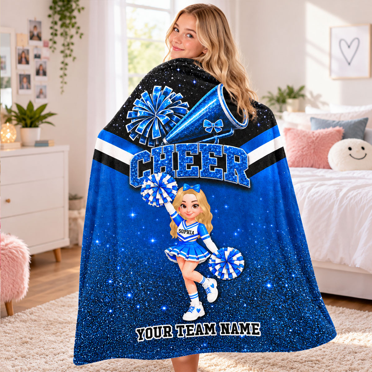 Just A Girl Who Loves Cheerleading Custom Name Team Name - Personalized Fleece Blanket - Christmas Gift For Cheerleaders, Daughter, Granddaughter