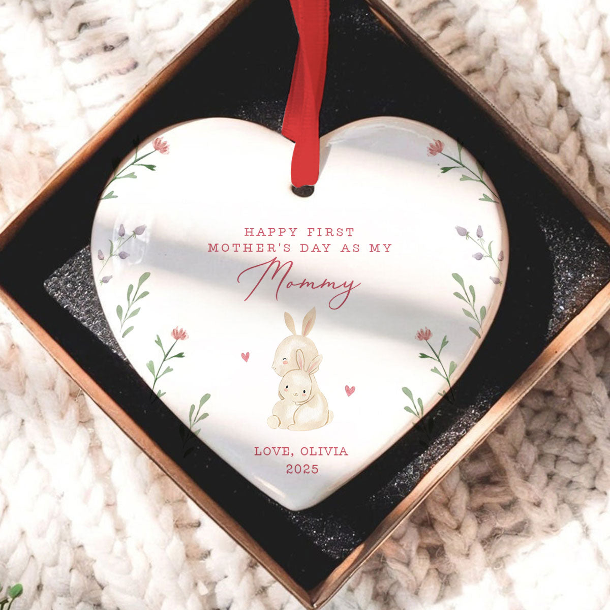 Cute Animals Personalized Heart Ceramic Ornament, Heartfelt First Gift for Mom, Gift for Grandma