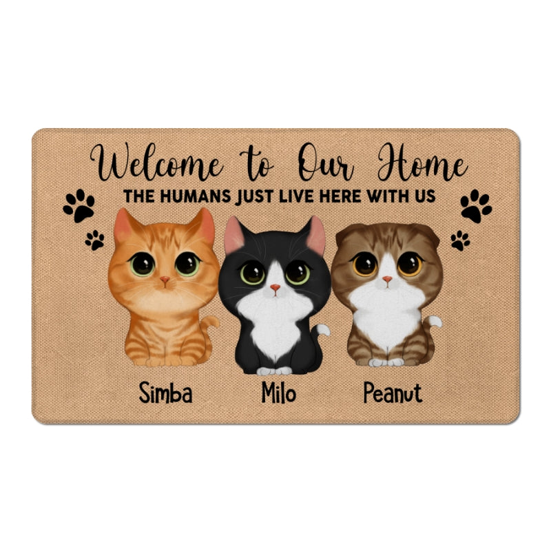 Welcome Home Watercolor Cute Cats Personalized Doormat