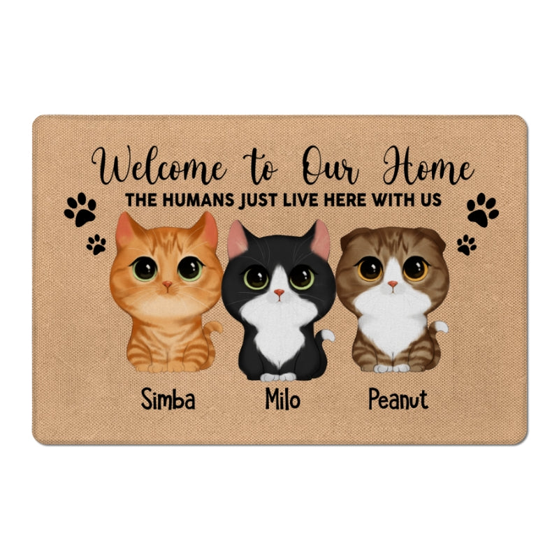 Welcome Home Watercolor Cute Cats Personalized Doormat