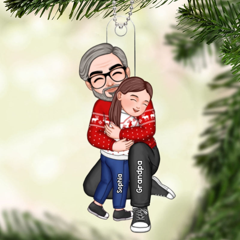 Cute Grandpa Hugging GrandKid Christmas Gift For Granddaughter Grandson Personalized Acrylic Ornament