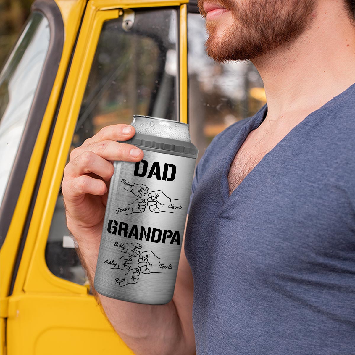 Dad Grandpa Fist Bump Personalized Can Cooler| Coolest Father's Day Gift For Grandpa, Dad