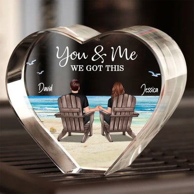 Couple Sitting At Beach Personalized Premium Crystal Heart LED, A Timeless Treasure Full of Emotion