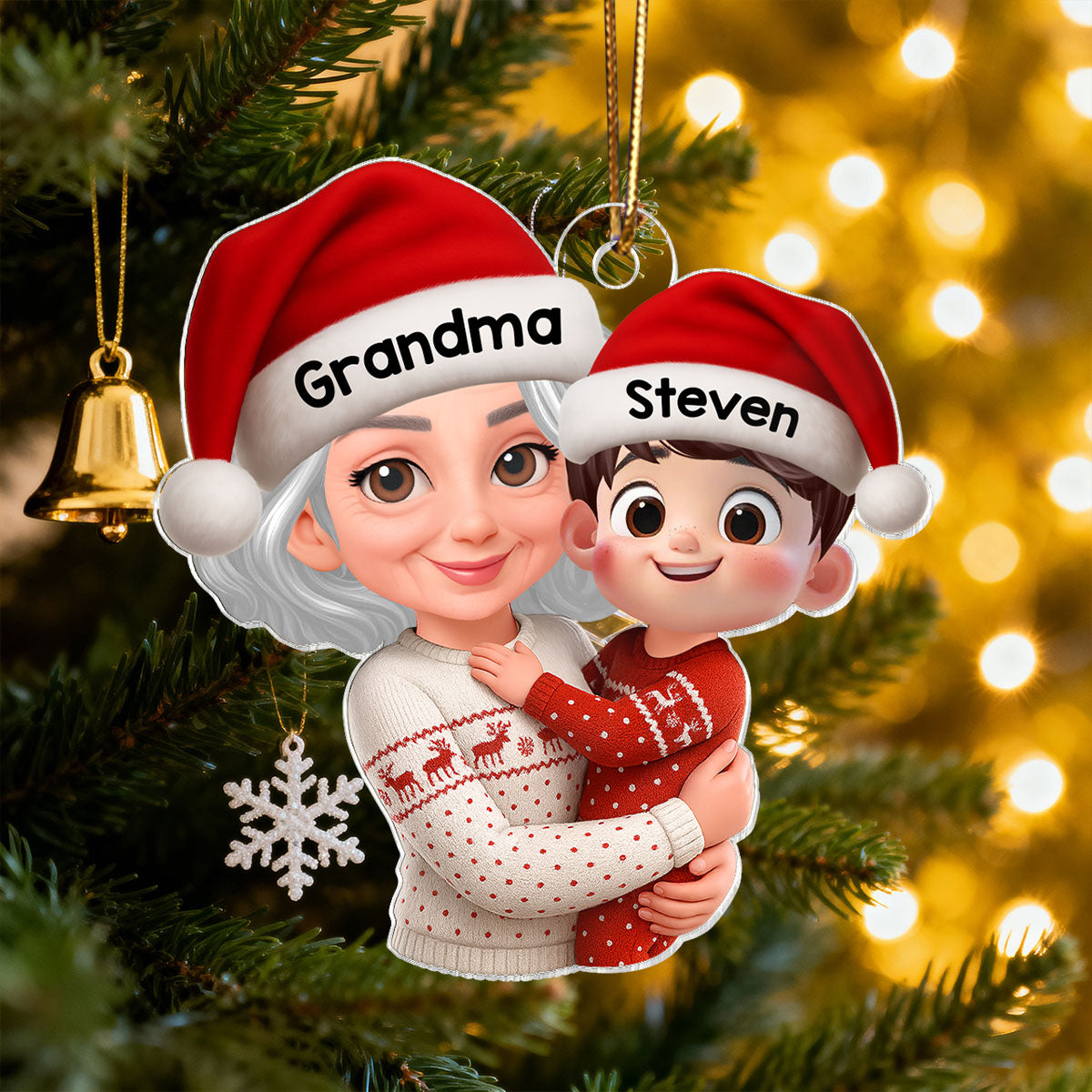 Christmas Joyful Grandma Hugging Grandkid - Personalized Acrylic Ornament - Gift For Grandkid