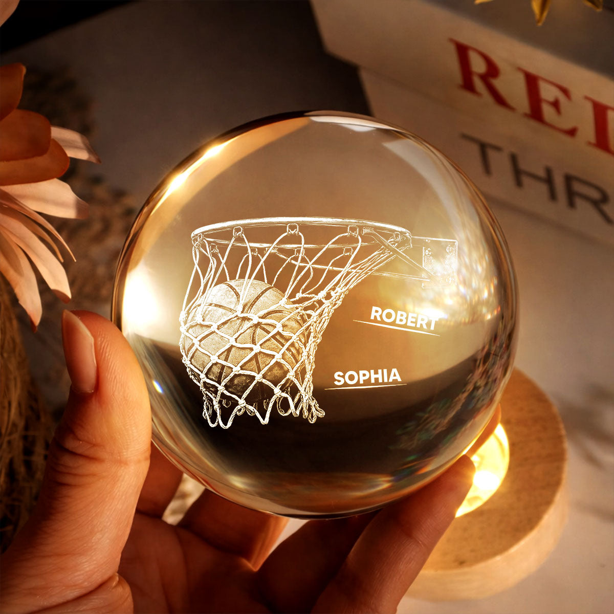 We Dunked Right Into Our Heart - Personalized Crystal Ball LED Night Light - Father's Day Gift For Basketball Dad