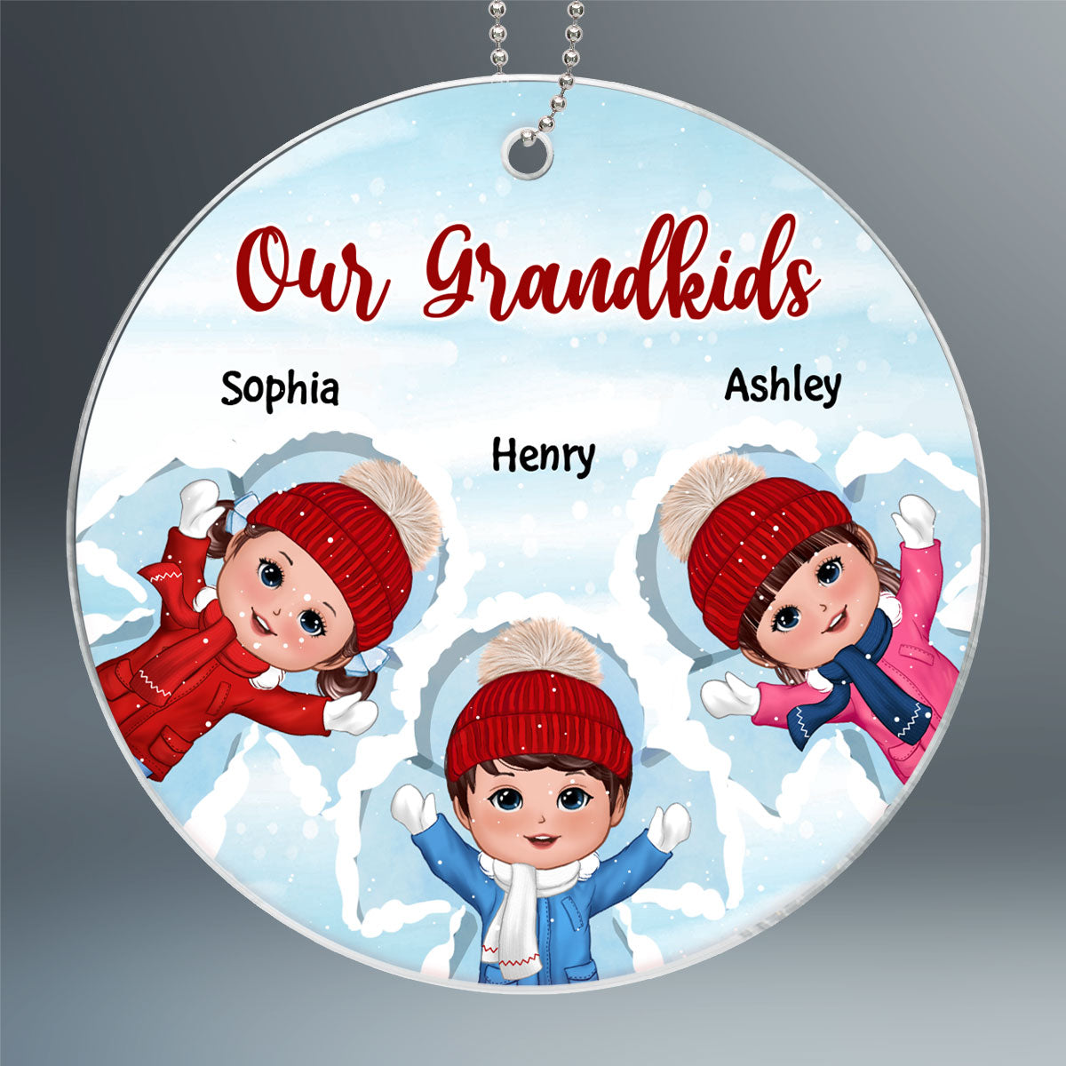 Happy Doll Kids Laying On Snow Christmas Gift Personalized Acrylic Ornament