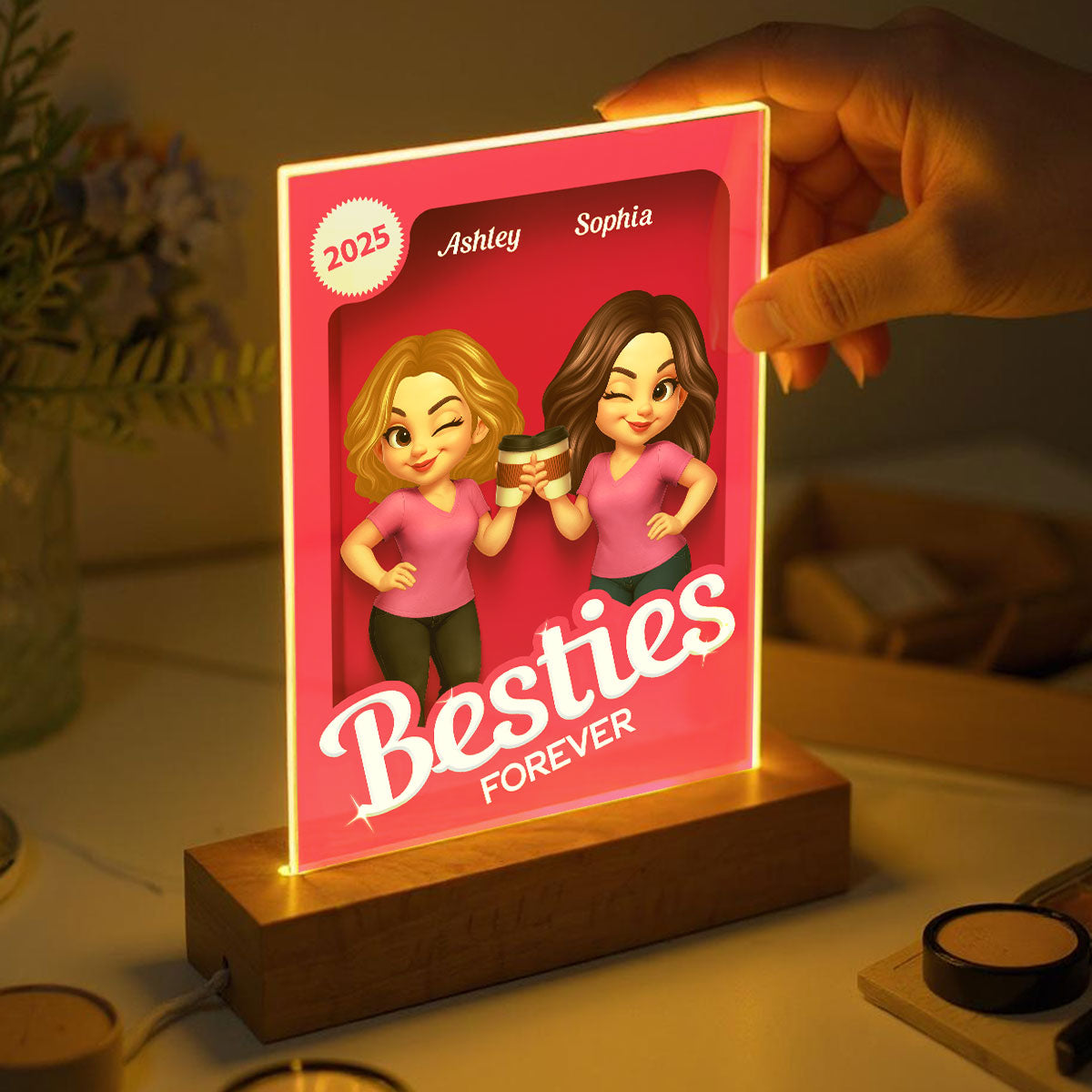 Besties Partner In Crime Pink 3D Effect Action Figure Personalized Acrylic LED Night Light