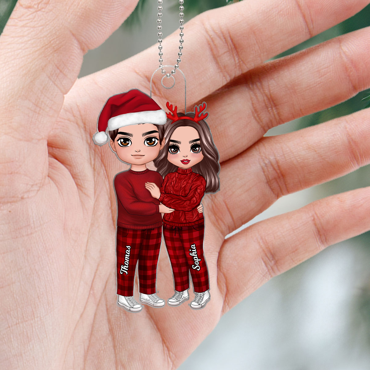 Christmas Doll Couple Standing Hugging Christmas Gift Personalized Acrylic Ornament