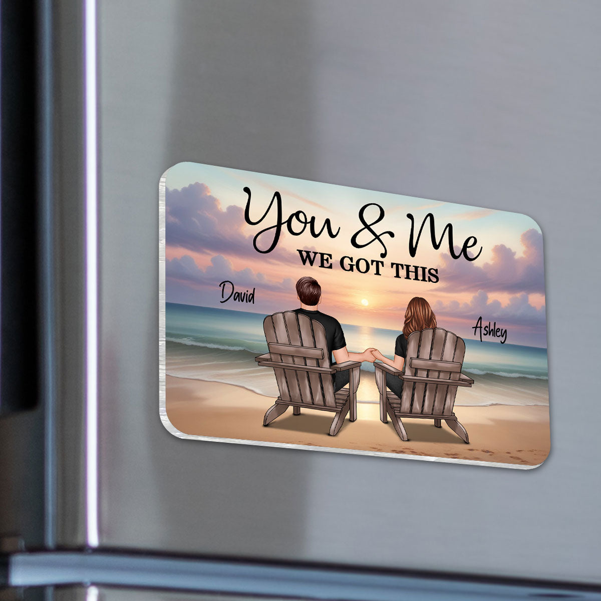 Couple Sitting Beach Landscape Personalized Acrylic Fridge Magnet, Heartfelt Gift For Couple, For Him, For Her, Boyfriend, Girlfriend, Husband, Wife