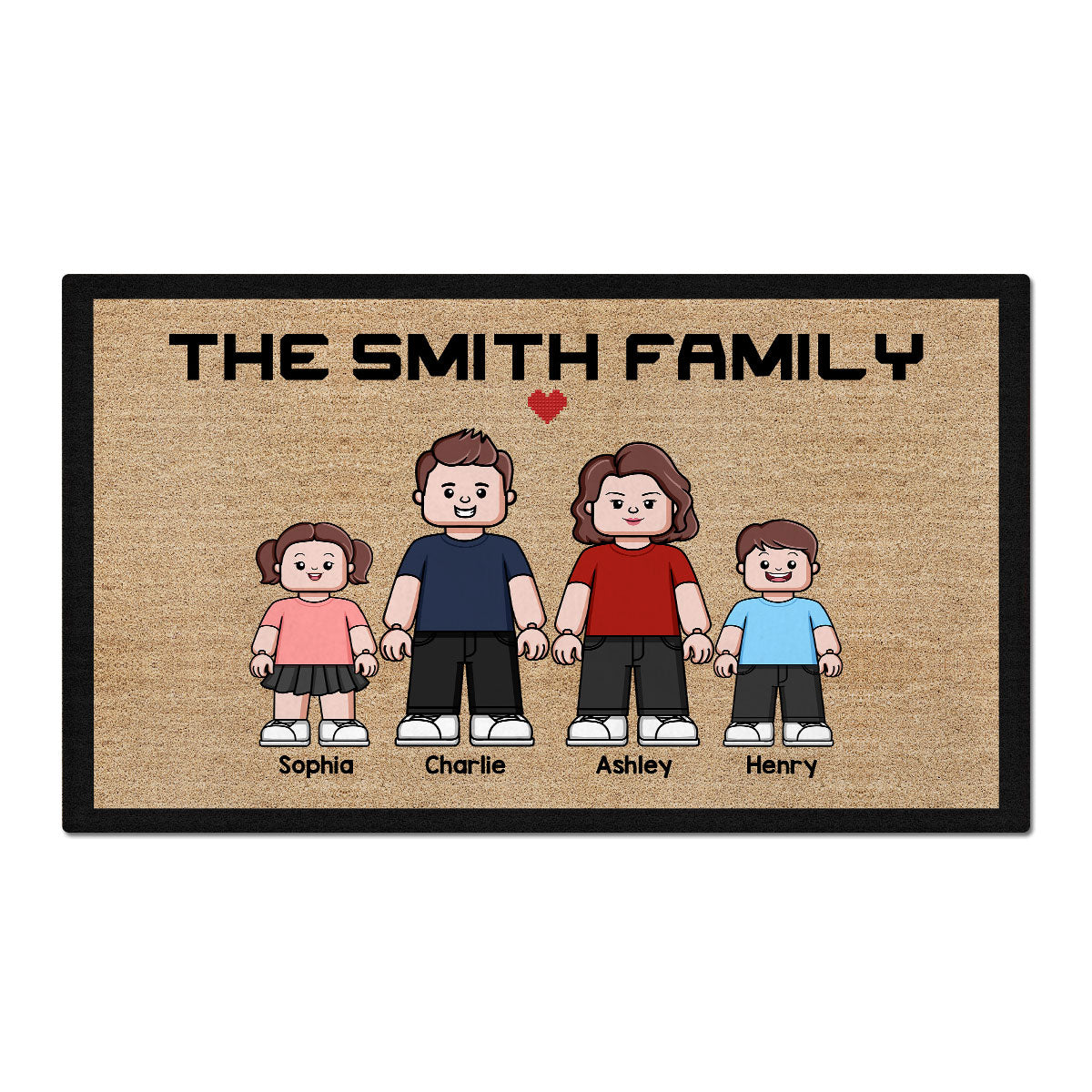 Family Dad Mom Kids Block Characters Personalized Doormat
