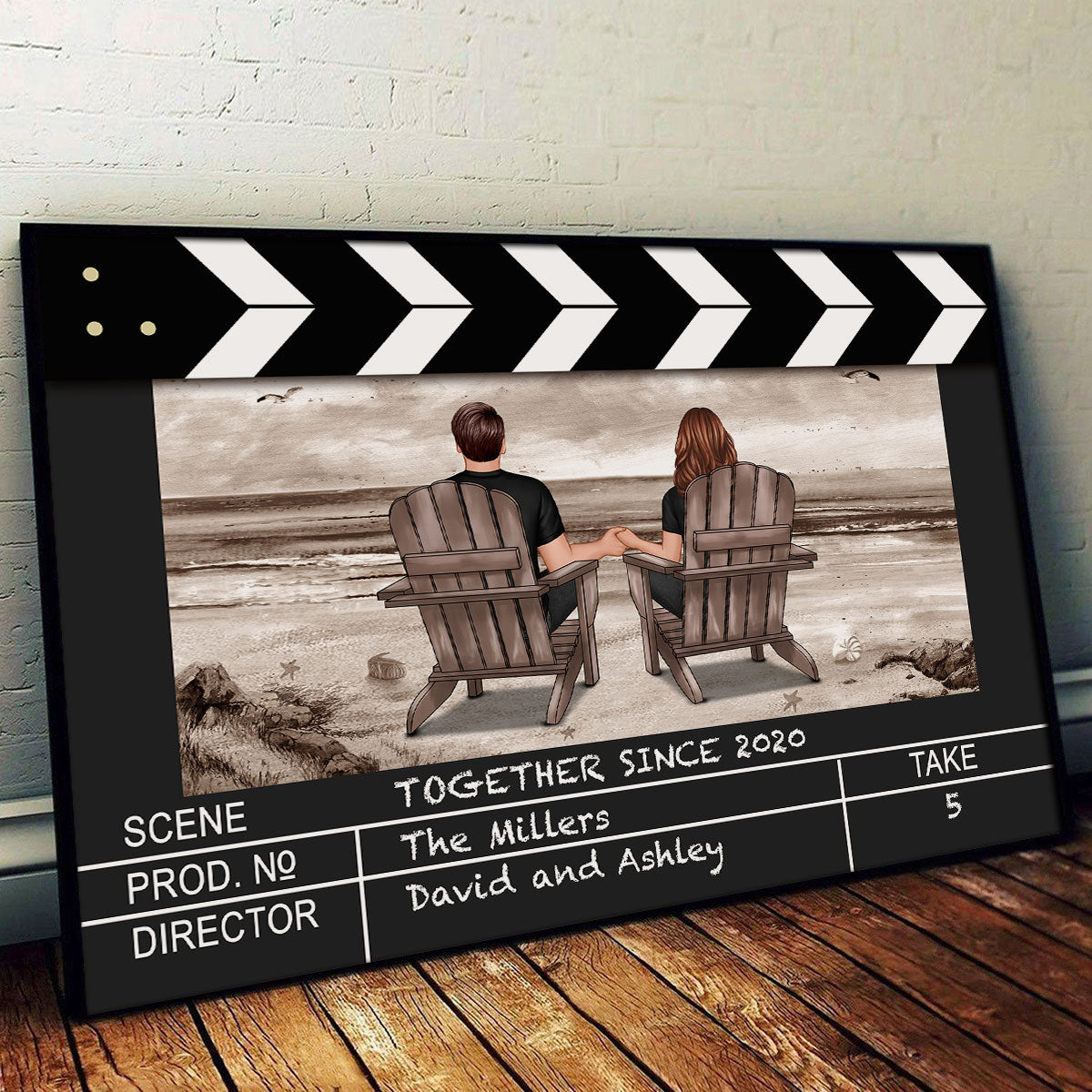 Couple At Beach Scene Home Decor Film Clapper Board Style Personalized Poster