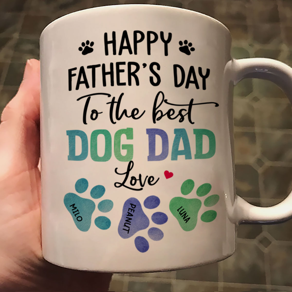 Happy Father‘s Day Best Dog Dad Watercolor Paws Personalized Mug
