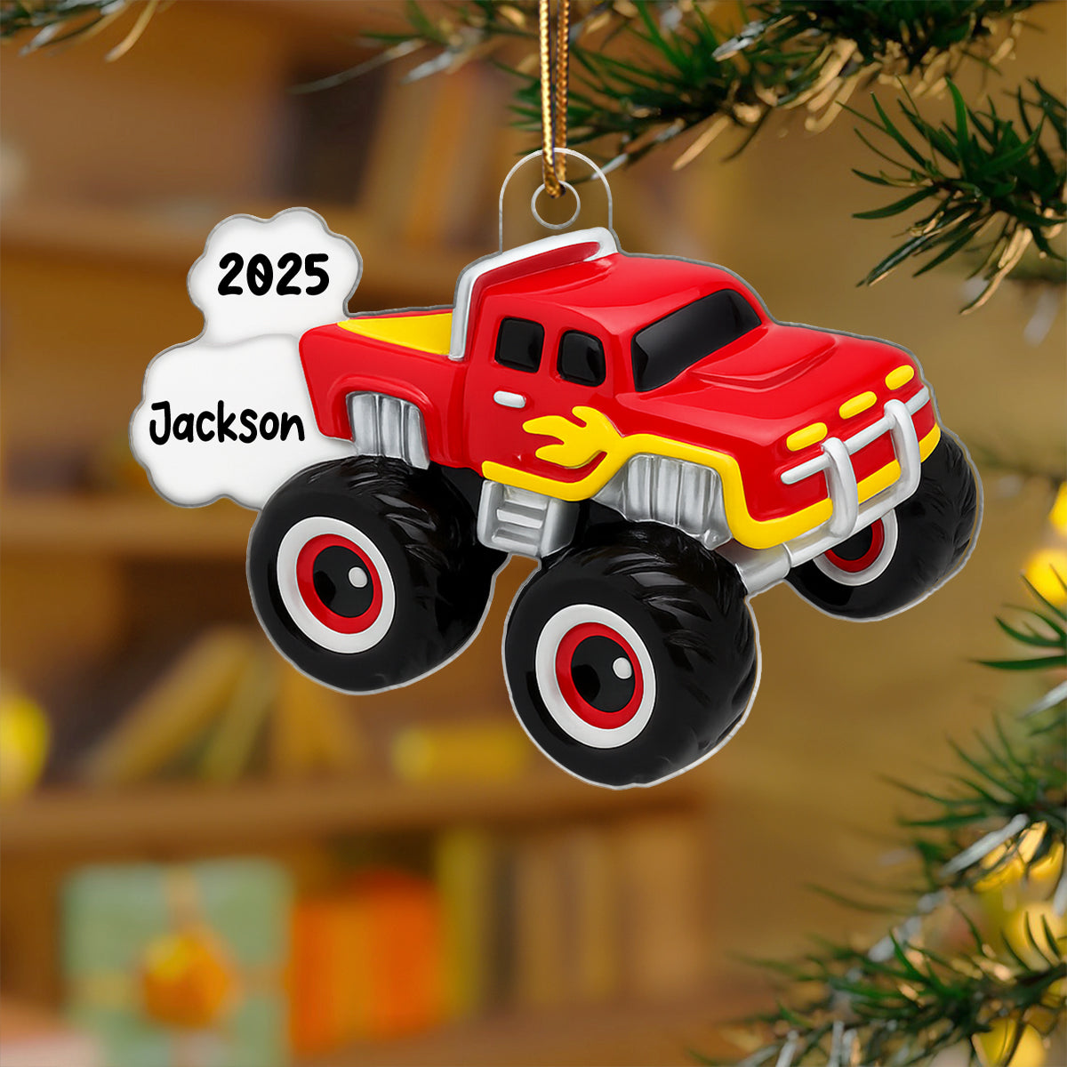 Christmas Truck for Kids Boys Girls, Personalized 3D Effect Acrylic Ornament, Gift for Son, Daughter, Grandson, Granddaughter
